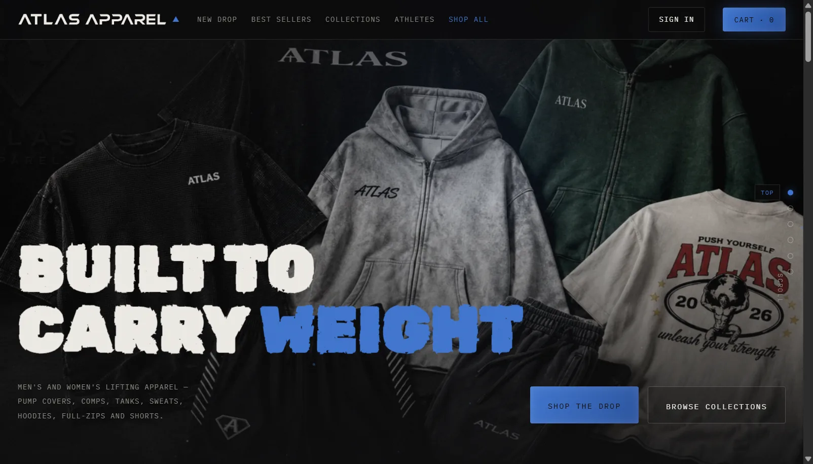 Atlas Apparel — dark athletic e-commerce site built by MasterP AI
